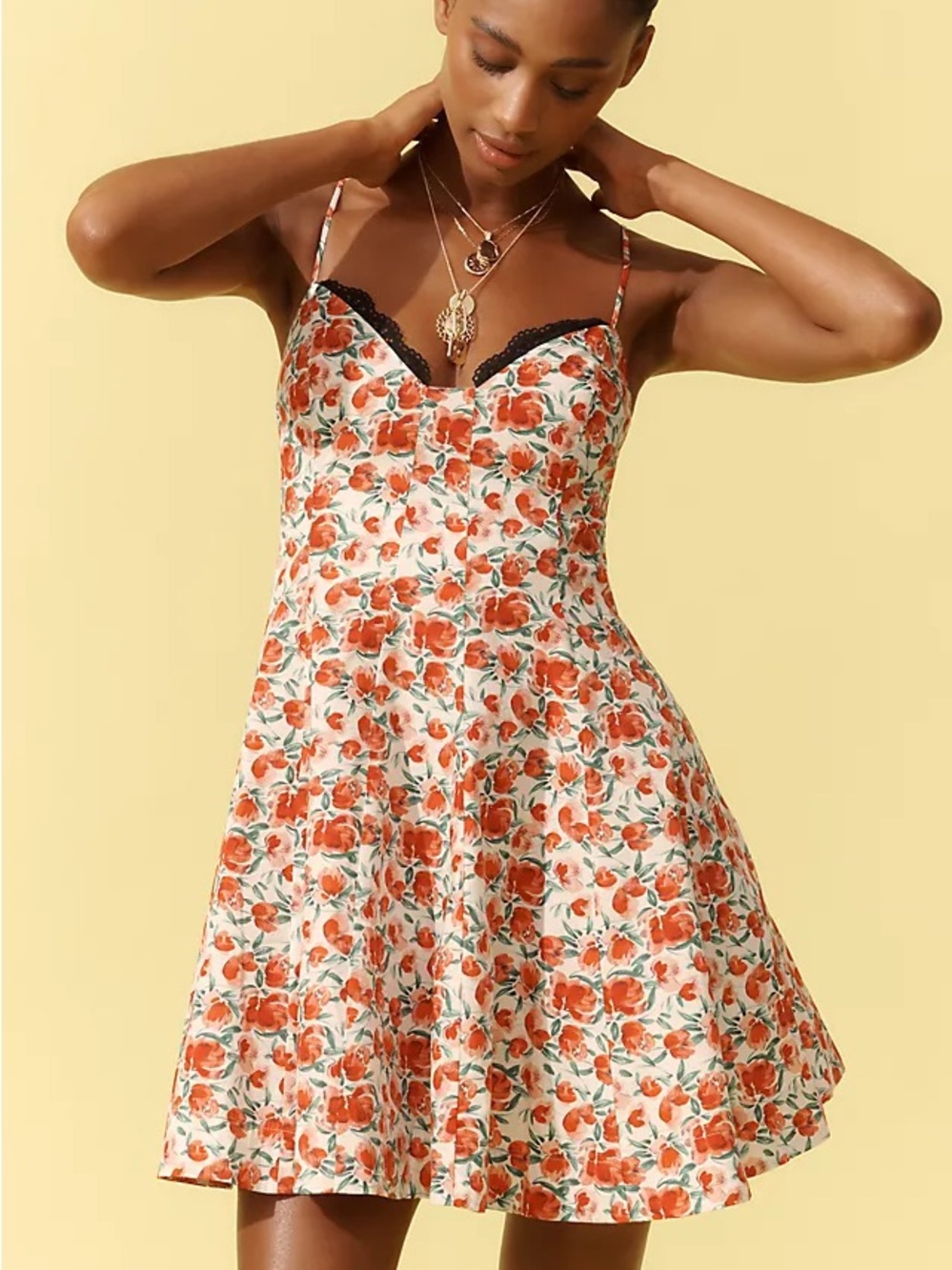 Maeve Floral Dress with Black Lace Trim - Size XL